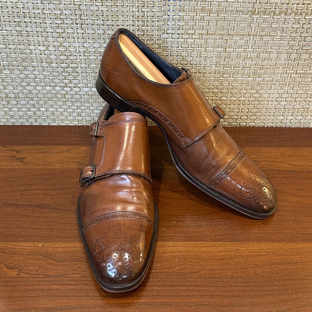 🌟HP🌟To Boot New York Astor Brown Calf Leather Double Monk Strap Brogue Captoe 9